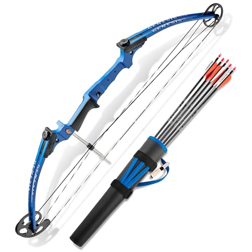 Genesis Original Compound Bow & Arrow Kit- Adjustable Riser, 15"-30" Draw Length, 10-20 lb Draw Weight, All Skill Levels, Draw Hand - Left, Blue