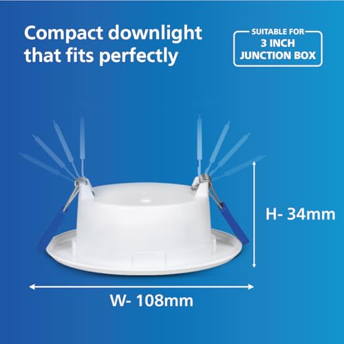 Image of PHILIPS 9W AstraGlow Downlight | Ultra Bright Slim Panel Light | Junction Box Compatible | Energy Efficient LED Ceiling Light for Home & Office | Cool Day Light, Pack of 2