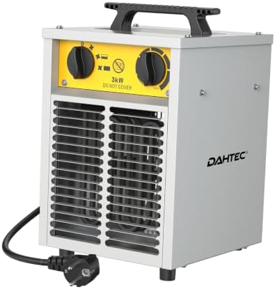 DAHTEC Elektro Heizlüfter Bauheizer 3000 Watt mit Thermostat & 3 Heizstufen | 230v, IP24, Stahlgehäuse, Industriequalität, Heizstrahler, Elektroheizer, frostwächter, für Garage, Ba