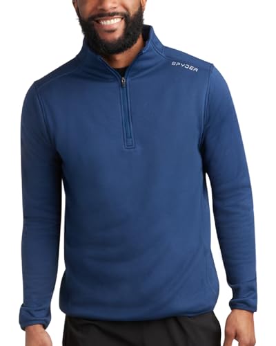 Spyder Mens Quarter Zip Pullover Sweatshirt - Lightweight Soft Fleece Athletic Pullover - Gym & Running Sweatshirts for Men, Estate Blue Zip, M