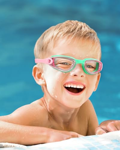 Image of Aegend Kids Swim Goggles, Pack of 2 Swimming Goggles for Children Boys & Girls Age 3-14, Light-green & Light-purple