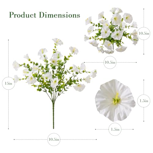 bakkiet Artificial Flowers for Outdoors, 12 Bundles Fake Plants for Outside Decoration, UV Resistant No Fade, Realistic High End Silk Plastic Morning Glory for Planter Porch Patio Yard — view 2