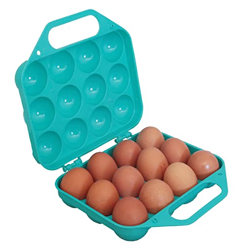 Huevera de Plastico para 12 Unidades,Huevera Frigorifico, Huevera Nevera, Organizador Frigorífico Huevos,Bandeja Portátil Lateral Doble con Asa, Engrosada para Viajes y al Aire Libre, azul