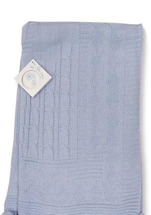 ALAMSO Knitted Baby Wrap Blanket with Pointelle Pattern (Blue)