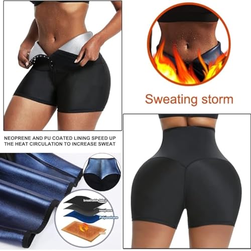 Image of GVV Sauna Sweat Shorts Pants for Women Compression Shapewear Body Shaper Tummy Control Thigh Slimming High Waist Workout Gym Exercise Yoga Thermo Trainer