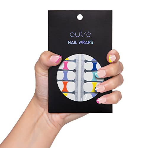 Outré Nail Wraps Kit – Professional Kit with Nail Polish Strips, Cuticle Pusher, Mini Nail File – Easy and Fast Application – Long-Lasting Nail Polish Wraps – Modern Pop Nail Wraps for Women (Rainbow French Mani)