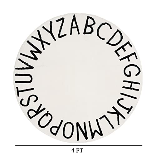 Hebe 4Ft Round Kids Abc Rug Alphabet Nursery Rug For Bedroom Playroom Non Slip Educational Playmat Round Circle Carpet For Classroom Infant Toddlers,Milk White #TOP2