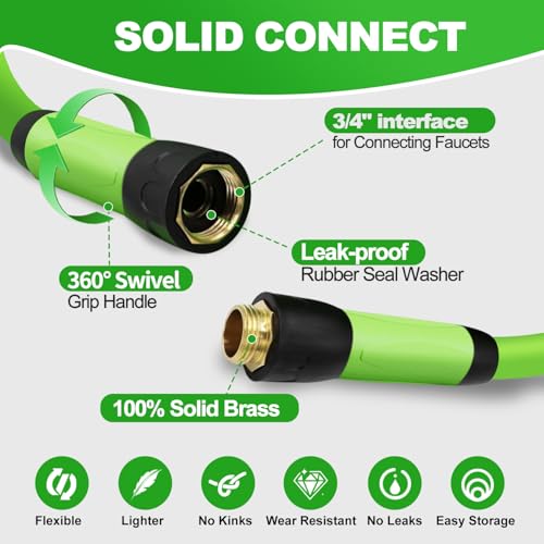 YOTOO Heavy Duty Hybrid Short Water Hose 5/8"x 6',150 PSI Garden Hose, Kink Resistant, Flexible with Swivel Grip Handle 3/4" GHT Solid Brass Fitting for Watering Plants, Backyard, Reel, Green+Blue - Thumbnail 3