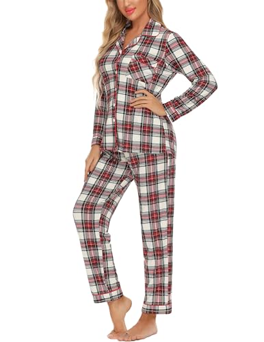 Image of Pjmlifecoco Pajamas Set Long Sleeve Womens Button Down Sleepwear Two Piece Nightwear Soft Pj Lounge Sets S-XXL