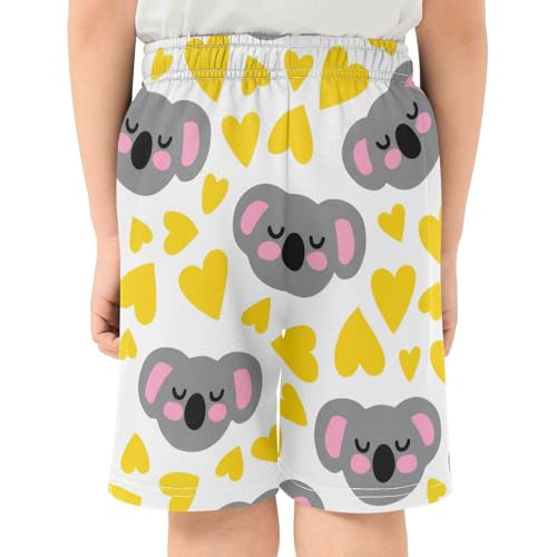 J JOYSAY Sleeping Koala Hearts Yellow Boys Athletic Shorts Kids Youth Casual Shotrs with Pockets Elastic Waistband3