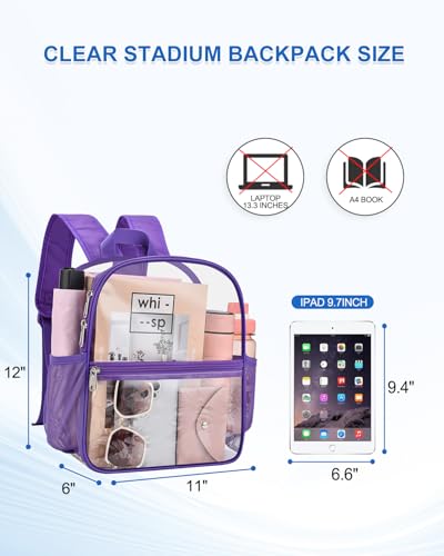 Image of Clear Backpack for Stadium Events, 12x12x6 Small Clear Plastic bag with Reinforced Straps for Game Security Festival Concert
