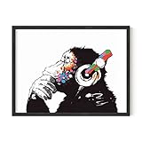 HAUS AND HUES Headphone Wall Art Banksy Wall Poster, Banksy Poster Graffiti Pop Art Wall Art for Teen Boys Bedroom Banksy Gorilla Art Wall Decor Monkey Posters UNFRAMED 12'x16' (Banksy Chimp)