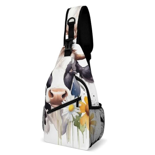 Mochila cruzada deportiva con diseño acuarela y flor blanca