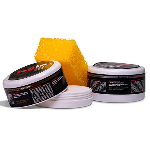 Login - Detergente Sgrassatore Cucina - Pulisce Sgrassa e Lucida - Rimuove Calcare e Incrostazioni - Brilla Acciaio - Aroma limone - 2x180gr Spugne Incluse