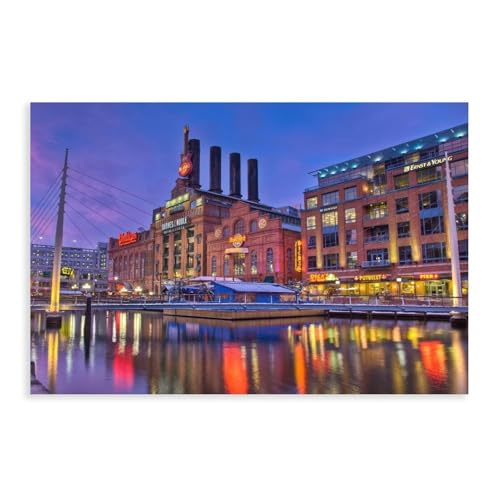 Baltimore Inner Harbor Photography Poster Wall Art Paintings Canvas Print HD Photos Living Room Bedroom Dining Rooms Posters Decor 12x08inch(30x20cm) Unframe-style