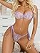 Lilosy Sexy Tie Side Cute Underwire Push Up Strappy Embroidered Mesh Sheer Lingerie Set Women See Through Bra and Panty 2 Piece Bow Flower Lavender Purple Small