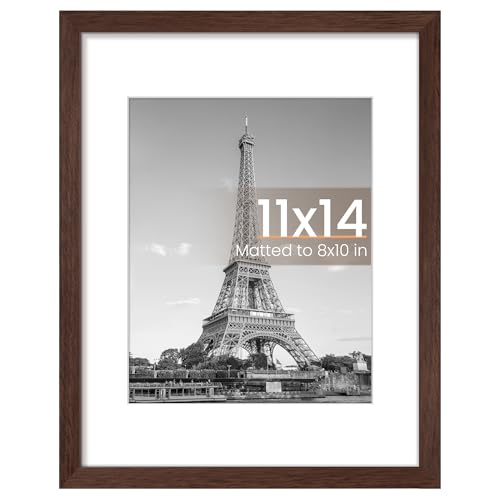 Image of upsimples 11x14 Picture Frame, Display Pictures 8x10 with Mat or 11 x 14 Without, Wall Hanging Photo Frames, Brown, 1 Pack