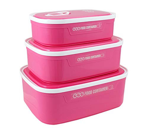 KIT CONJUNTO DE POTES MARMITA PARA ALIMENTO REFEIÇÃO 3 PEÇAS FREEZER MICROONDAS JACKI DESIGN PINK