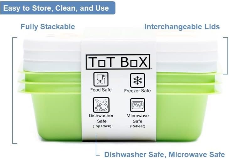 3-PACK TotBox Kids Lunch Box, Bento Snack Box for Daycare, Preschool, Kindergarten, Toddlers, Baby, Boys, Girls, Small Cute Stackable Dishwasher-safe Food Storage Containers, Fits Sandwich - Image 3