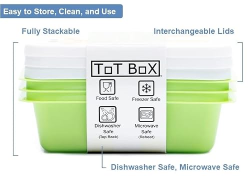 3-Pack Totbox Kids Lunch Box, Bento Snack Box For Daycare, Preschool, Kindergarten, Toddlers, Baby, Boys, Girls, Small Cute Stackable Dishwasher-Safe Food Storage Containers, Fits Sandwich #TOP2