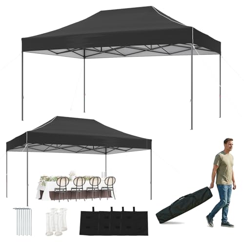 Aoxun 10x15 Pop Up Canopy Outdoor Canopy with Carry Bag Portable Instant Canopy Tent with 4 Sandbags and 8 Stakes for Outdoor Events Parties Beach Backyard Lawn
