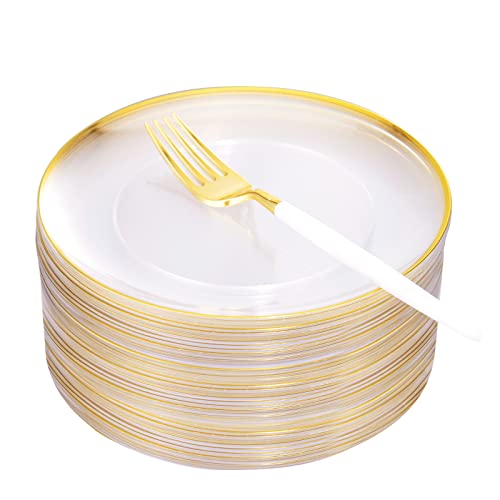 Supernal 48Pcs Gold Plastic Dessert Plates,48Pcs Gold Dessert Forks,7.5'Gold Salad Plates,Disposable Clear Appetizer Plates, Perfect For Parties Or Weddings #TOP7