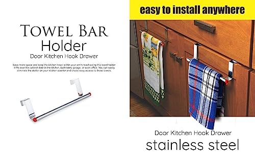 Image of LEAWALL Cabinet Door Kitchen Towel Bar Kitchen Hook Drawer Storage Adjustable Over Stainless Steel Towel Holder /Over Cabinet Towel bar (2)