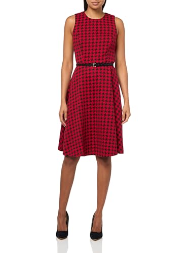 Robe midi Tommy Hilfiger ajustée évasée femme similicuir noir rouge sans manches 46