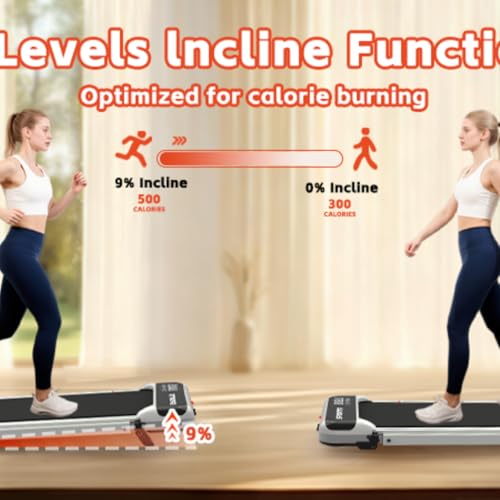 Image of Black Walking Pad Treadmill for Senior, Foldable Exercise Treadmill with Long Safety Handrail & Large LED Display, 300 Lbs Capacity Portable Treadmill for Home Use, 53.35x25.59x43.31 Inches