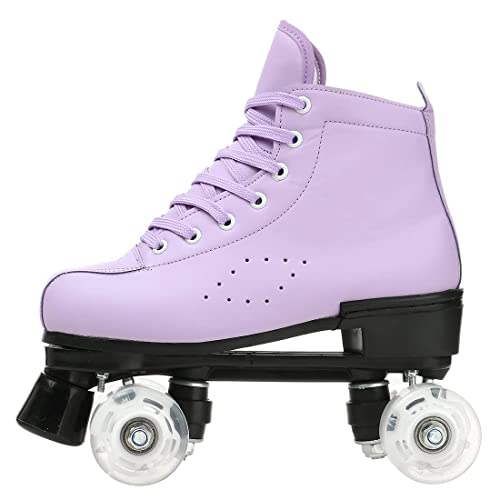 Risup,Roller Skates For Women And Men Cowhide High-Top Shoes Classic Double-Row Four-Wheel Roller Skates For Men Girls Unisex (Purple Flash,43=Us:9) #TOP2