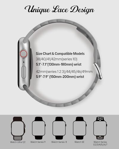 Sunnywoo Lace Sport Silicone Band Compatible with Apple Watch 38mm 40mm 41mm 42mm 44mm 45mm 46mm 49mm for Women, Soft Wristband Waterproof Replacement for iWatch Series Ultra 10 9 8 SE 7 6 5 4 3 2 1