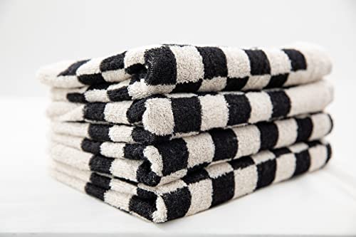 Hohmsp Towel Set, Checkered Towels, 100% Cotton, Color Matching, Super Soft And Absorbent, Fade-Resistant, Cozy, Gifts (4 Hand Towels, Black And Cream) #TOP6