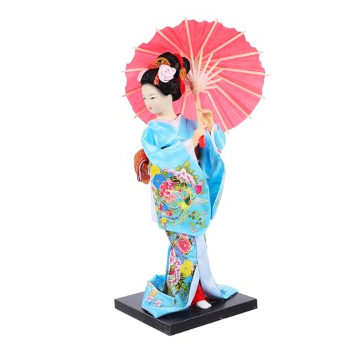 CORHAD Japanese Kimono Maiko Doll Figurine with Parasol Oriental Decorative Desktop Ornament for Home and Restaurant Decor Collectible Porcelain Doll