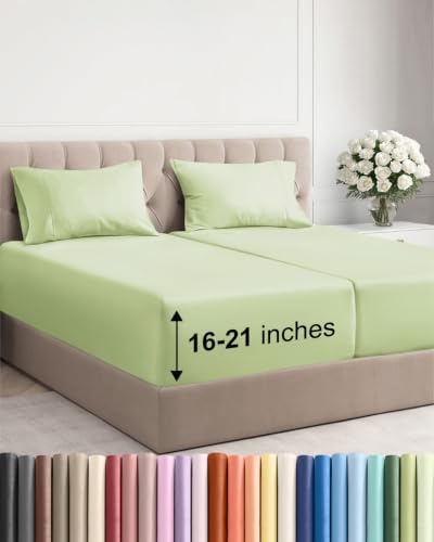 Image of Extra Deep Split King Sheet Set - Breathable & Cooling - Light Sage Green