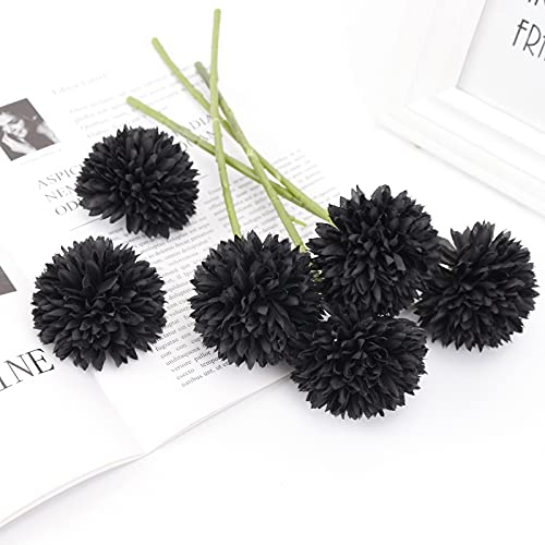 Serra Flora Artificial Flowers Fake 7Cm Chrysanthemum Ball Bouquet Flowers Silk Plastic Artificial Hydrangea 6 Heads Bridal Wedding Bouquet For Home Garden Party Wedding Decoration (Black)¡­ #TOP3