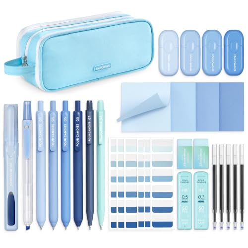 Four Candies Aesthetic School Supplies Kit with Cute Blue Pencil Case