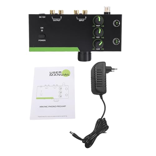 Préamplificateur phono MM MC noir avec égaliseur 3 bandes et sortie XLR