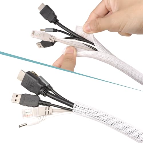 YOUBO 10ft PET Braided Cable Sleeve 1/8 inch(3mm) Wire Protector Cable wrap Wire Covers for Cords Cable Sleeves Cord Management Cable Management Sleeve(White)