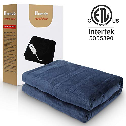 Homde Heated Electric Throw 50 Inch X 60 Inch Flannel Washable Blanket With 3-Heat Setting Auto-Off Controller For Bed Or Couch (Double-Side Blue) #TOP5