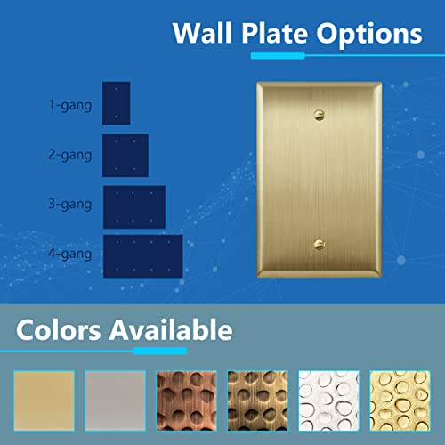 Image of LIDER Blank Metal Wall Plate, Stainless Steel Blank Outlet Cover, Corrosion Resistant, Mid-Size 1-Gang 4.88 inch x 3.11 inch, 201 Stainless Steel, LMWP-01M-BB, Brushed Brass
