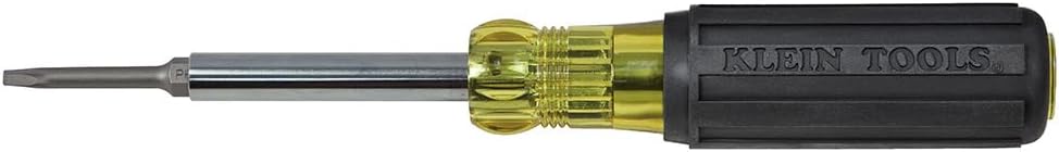 Klein Tools 32560 Multi-Bit Screwdriver/Nut Driver, Extended Reach 6-in-1 Tool with Phillips, Slotted and Square Bits and Nut Drivers