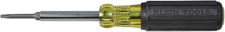 Klein Tools 32560 Multi-Bit Screwdriver/Nut Driver, Extended Reach 6-in-1 Tool with Phillips, Slotted and Square Bits and Nut Drivers