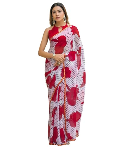 Image of SIRIL Women's Chiffon Printed Saree with Unstitched Blouse Piece