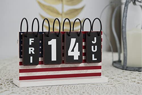 Rustic Patriotic Desk Calendar 2023 Wooden American Flag Perpetual Calendar For Man Woman Office Desk Decor Farmhouse Wood Metal Flip Calendar Date Month Week Planner For Wall Shelf #TOP3