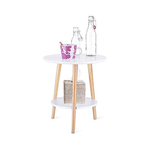 SECINBO Side Table Living Room with Storage Shelf,2 Layers Bedside Table,End Table Living Room,Round Table,White,Small,40×45CM - Image 10
