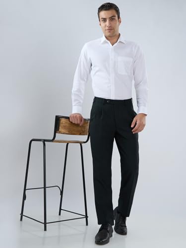 Image of Park Avenue Men Comfort Fit Solid Pattern Poly Wool Blend Double Pleat Formal Trouser