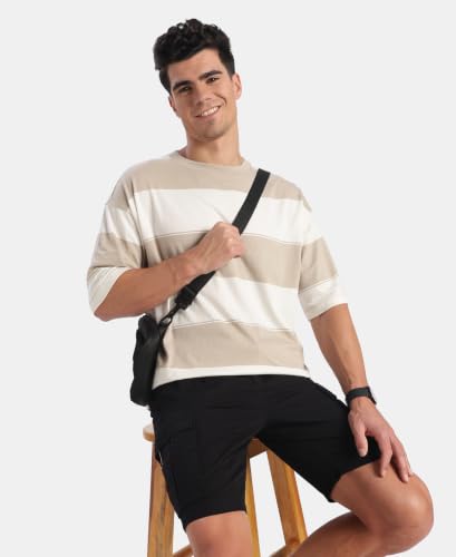 Image of Jockey UM24 Men Super Combed Cotton Rich Striped Oversized T-Shirt