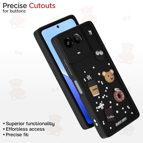 Image of Pikkme Back Cover for Realme 11 / 11X 5G / Narzo 60X 5G | Cute Fun Cartoon 3D Bear Silicone Full Body Protection Bumper Case (Black)