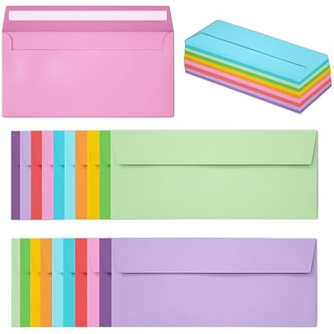 Slapaflife 50 Pack Business Envelopes #10, 4.13 x 9.49 Inches Colored Envelopes Self Seal for Business, Invoices, Letter Mailing, Office Checks Cover