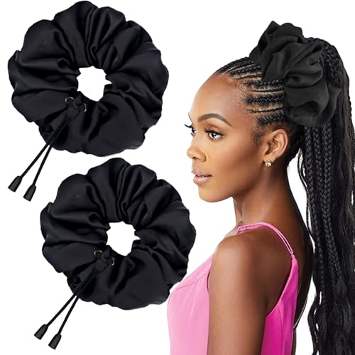 2 Pcs Adjustable Afro Puff Hair Tie, Extra Large Satin Scrunchies, No Damage Durable Afro Puff Accessories, Oversize Hair Bands, Sleeping Giant Satin Scrunchies For Thick Curly Hair